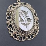 Whiting & Davis Vintage  Black Glass Intaglio Flowers Pendant Silvertone Necklace Photo 6