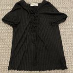Urban Republic Urban Outfitters Shirt Womens Size Small Ribbed Crop Top Black Lace Vneck Photo 0
