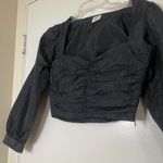 Aritzia Sunday Best black crinkle cropped petal blouse top size US 2 small Photo 2