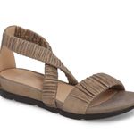 Eileen Fisher Dylan Metallic Suede Wedge Sandals Cross Strap Comfort Bronze Sz 6 Photo 0