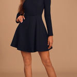 NWT Lulus Forever Chic Black Long Sleeve Dress Women’s Medium Lined Formal Dance Photo 0