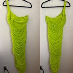 House Of CB 'Nia Acid like Green neon Ruched Midi Dress asymmetrical size L NWOT Photo 5