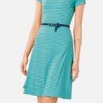 The Limited  Stripe Dress XS Turquoise Blue Black Navy Belt Fit & Flare Short Sleeve Photo 2