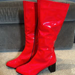 Women’s Shiny Red Knee High Zip Up Block Heel Boots Size 12 NEW Photo 0