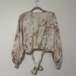Surf Gypsy  Early Tropical Floral Tie Back Blouse Cream and Brown Photo 4