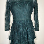 Holiday Green Lace Ruffled Long Sleeve Mini Dress Size XS Christmas Party Photo 0