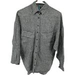 Free People  Striped Linen Button Down Shirt Tunic Tie Waist Chest Pocket Gray XS Photo 0