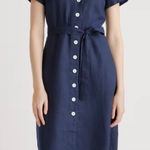 Quince Women's 100% European Linen Button‎ Front Midi Dress Navy Blue Sz Medium Photo 0