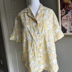 Uniqlo Yellow Floral  Button-Up Top Linen Blend Feminine Beachy Tropical Large Photo 2