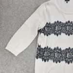 Talbots Womens Sweater XL Cream Black Paisley Eyelash Lace Stripes Crew Neck Photo 5