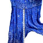 Poupette St. Barth Jena Jumpsuit Small Blue Floral Batik Satin Tropical Boho NEW Photo 9
