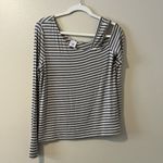 CAbi 4568 Dare Tee Gray Cream Striped One Shoulder Top M Artsy Cut Out Y2K Soft Photo 1