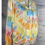 Young Fabulous and Broke Button Front Crop Top Womens S Rainbow Tie Dye Hi Low Photo 0