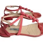 Prada Pink Suede Rosette T-Strap Sandals Photo 0