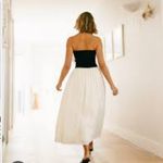 Paper Heart  Strapless Black Cream Colorblock Midi Maxi Dress Size Large Photo 1