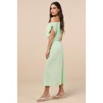Lulus Casual Enchantment Mint Green Linen Off-the-Shoulder Midi Dress Photo 2