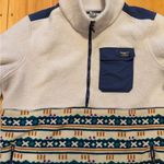 L.L. Bean Aztec Sweater Fleece Sherpa Hybrid Pullover Blue Size L Photo 3