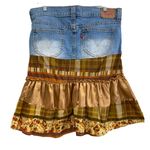 Levi's Vintage Boho Denim Ruffle Skirt Size 11 Mixed Print Tartan Plaid Stretch Photo 1