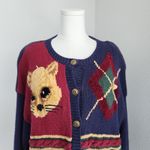 American Vintage Vintage Marisa Christina Blue Novelty Knit Cardigan Sweater Equestrian Themed M Photo 5