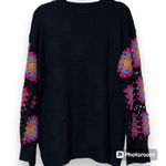 JODIFL  plus sz 1X black knit sweater drop shoulders crocheted colorful sleeves. Photo 2
