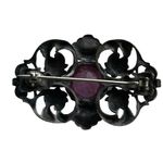 Antique Victorian Paste Brooch Gothic Revival Dark Patina Metal Pink Photo 9