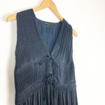 Modern Citizen Eleni Grecian Pleated Midi Dress Size Small Navy Blue Satin Photo 6