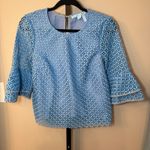 Draper James  Lattice Double Bell Sleeve‎ Blouse Top Blue Size 6 Photo 1