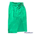 ZARA NWT  Kelly Green Satin Slit Midi Skirt size small Photo 2