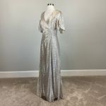 Adrianna Papell Sparkly Short Sleeve V-Neck Long Evening Gown Gold Size 8 Dress Photo 3