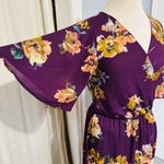 Everly Women Purple Floral V-Neck Side Slit Maxi Dress Size S Photo 2
