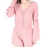 Ambiance Bell Sleeve Crochet Romper Medium Dusty Pink beach summer NWOT Photo 0