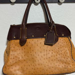 Dooney & Bourke Ostrich Exotic Leather Tan and Brown Satchel Top Handle Purse Photo 0
