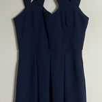 Betsey Johnson Women’s Size 14 Navy Blue Dress Pleated Skirt Pockets Cutout Neck Photo 0