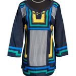 Cache  Geometric Multi Print Peasant BOHO Tunic Top New Metal Buckle $128 NWT Photo 1