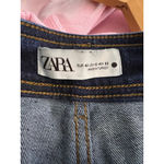 ZARA Woman High Waist Wide Leg Crop Jeans Dark Indigo Raw Hem Rigid Denim Size 1 Photo 1