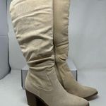 Dream Paris Dream Pairs Beige Cream Stacked Heel Pointed Toe Chunky Heel Knee Boots Size 9 Photo 0