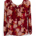 Lucky Brand Women’s Blouse Top S Red Floral Print Tie Boho Peasant Prairie Photo 0