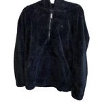 PINK - Victoria's Secret VS Pink Fuzzy Black Quarter Zip Hooded Pullover Photo 0