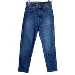 ZARA  Relaxed High Waisted Wide Leg Boyfriend Jeans Raw Hems 4 Dark Wash Blue Photo 1