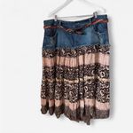 Squeeze Vintage 90s Mixed Media Denim Jean Flowy Midi Skirt Blue Size undefined Photo 1