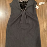 Eliza J  Sleeveless cocktail mini Dress Sequin Heathered Gray black 6 NWT Photo 0