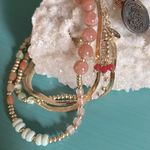 Loft  Minimalist Layered Herringbone Chain Gold Tone Multi-Colored Bead Necklace Photo 0