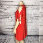 Dress Barn NWT Size 16 Red/Pink Cold Shoulder Chiffon Sleeve Dress w/ Necklace Photo 2