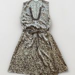 Sleeveless Silk Dress Gray Floral with Velvet Trim and Belt A Line Womens Size 6 Photo 0