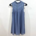 Lace yoke mock neck steel blue chiffon dress size XS Photo 3