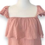 Mustard Seed Top Pink Ruffle Square Neck Smocked Flowy Short Flutter Sleeve Photo 1