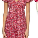 My Michelle  Sundress‎ Red Floral Ditsy Print Dress Medium Flutter Sleeves V-Neck Photo 0