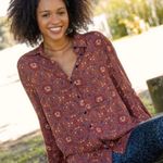 Natural Life  Terracotta Floral Print Button Up Shirt Long Sleeve Size M Photo 0