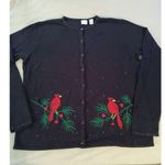 Wish for Joy black button down sweater cardinals embroidery w sequins L Vtg Size L Photo 0