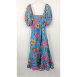 Farm Rio Toucans Garden Blue Floral Puff Sleeve Open Back Midi Dress XS Photo 3